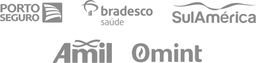 Logotipos de convênios aceitos: Porto Seguro, Bradesco Saúde, SulAmérica, Amil e Omint — psicoterapia com reembolso em São Paulo e online
